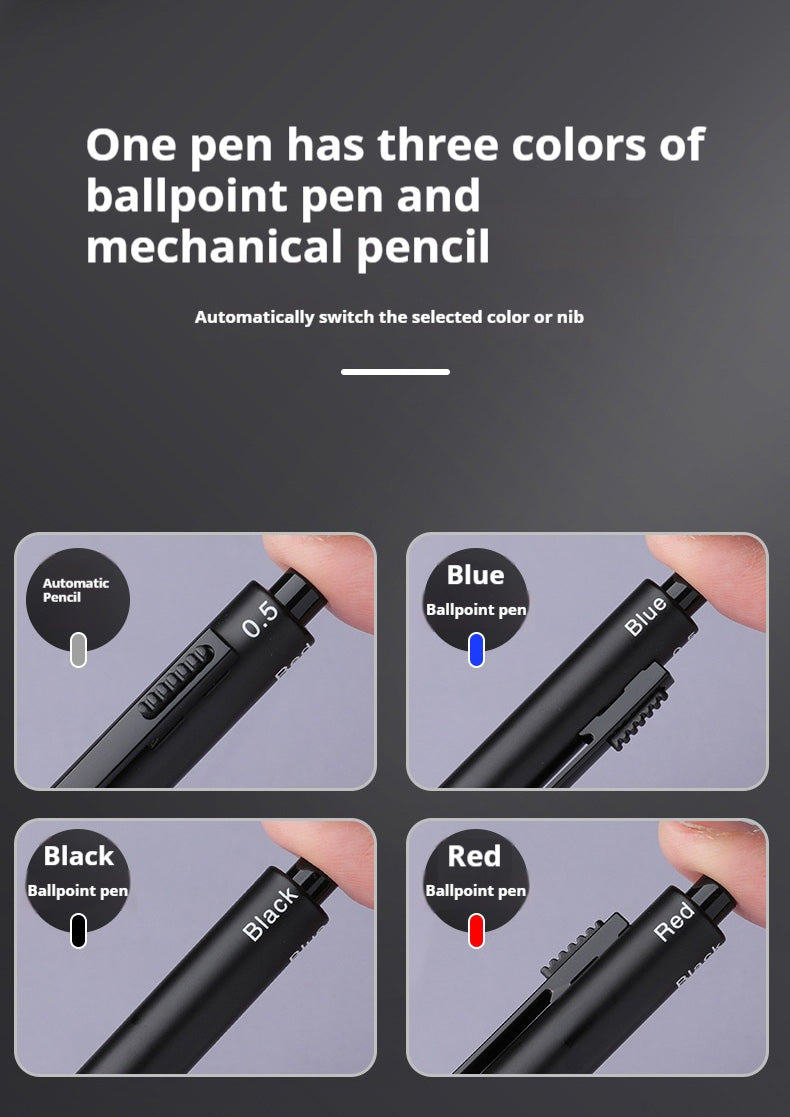 A creative 3-color ballpoint pen with a built-in mechanical pencil