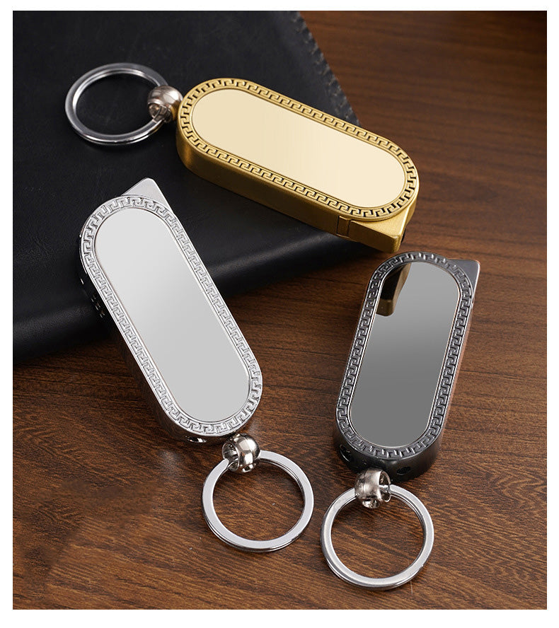 Keychain gas lighter with mirror & windproof function