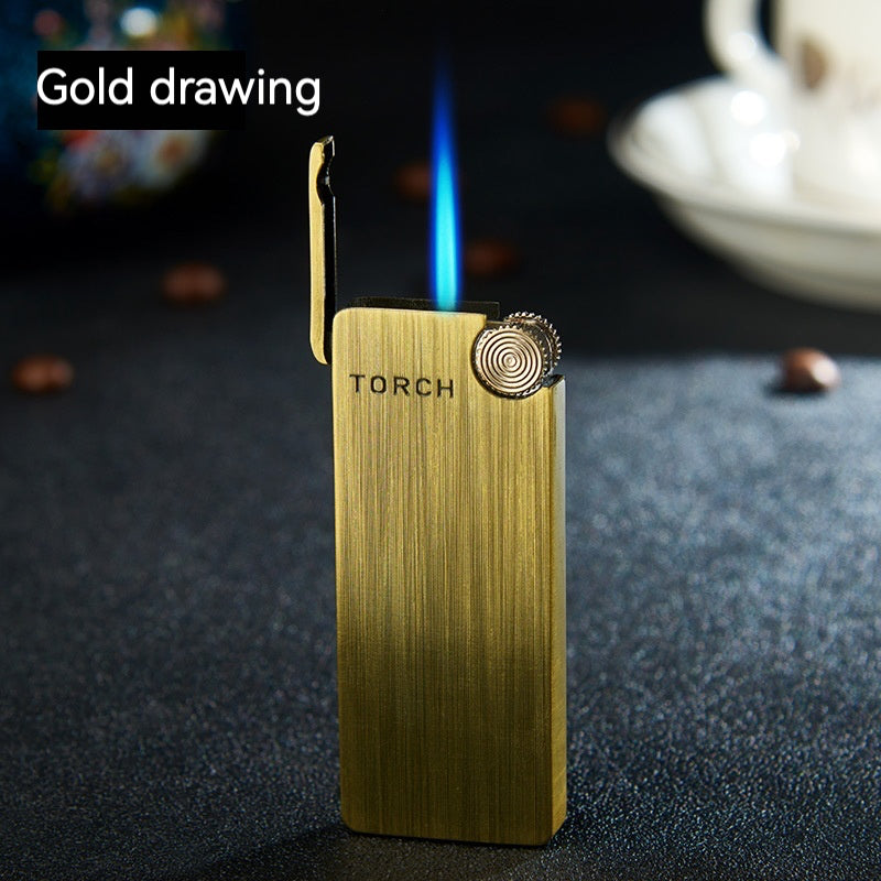 QT0061-brushed blue flame windproof gas lighter