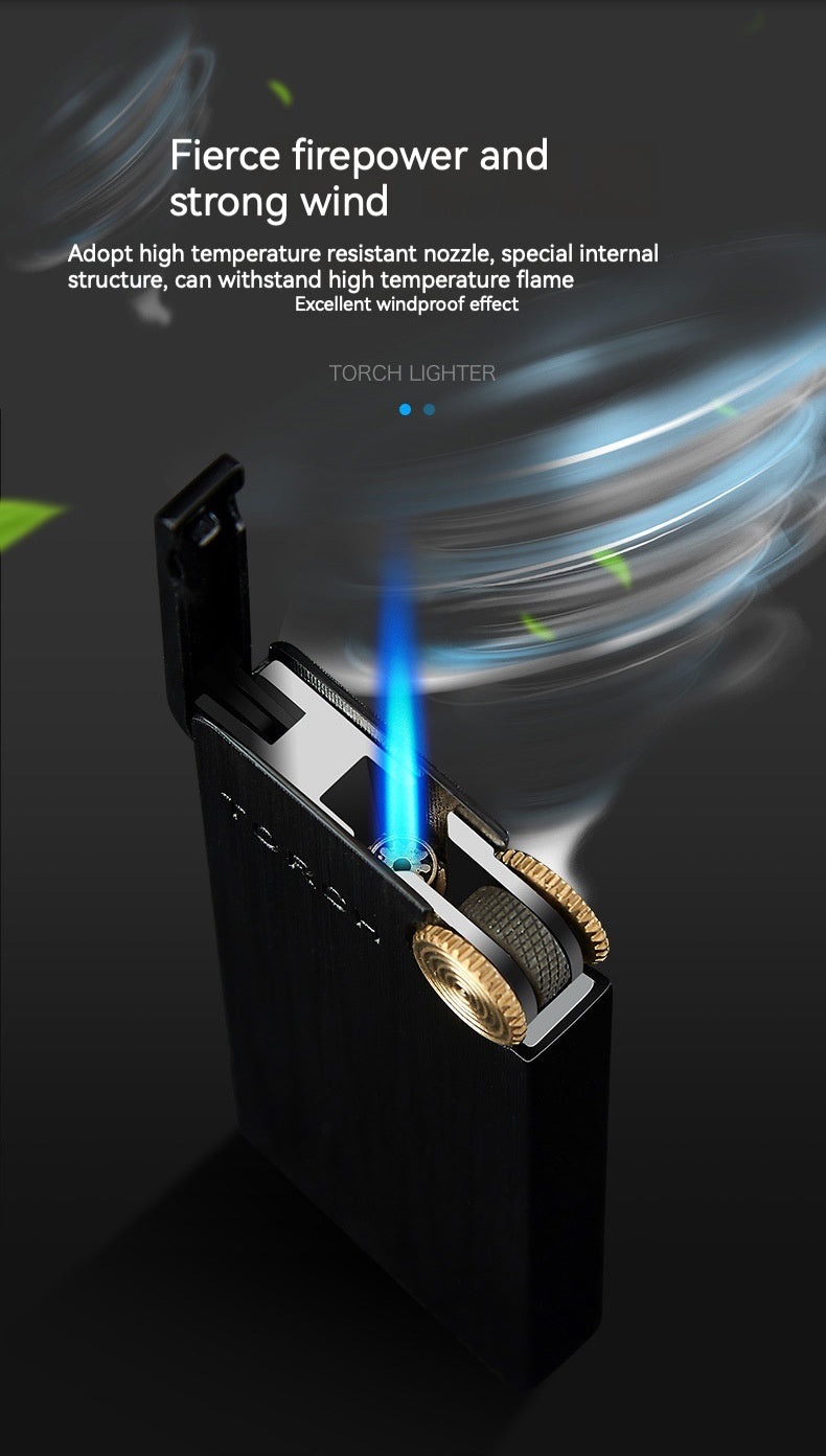 QT0061-brushed blue flame windproof gas lighter