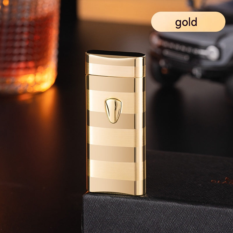 QT038-gold and silver striped  windproof  gas Lighter