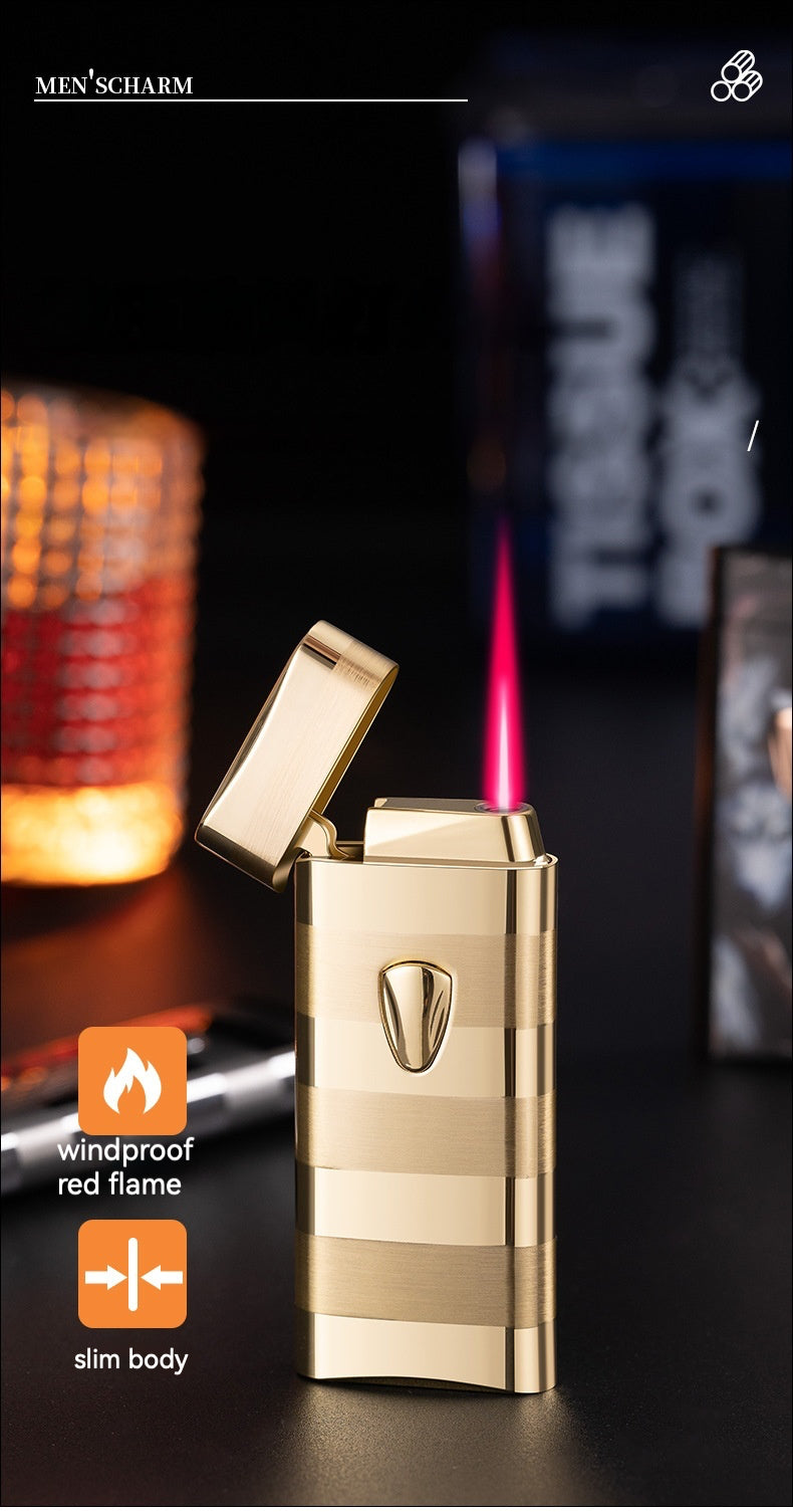 QT038-gold and silver striped  windproof  gas Lighter