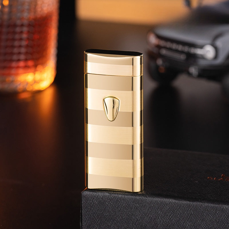 QT0044-Gold silver striped gas lighter