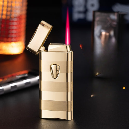 QT0044-Gold silver striped gas lighter