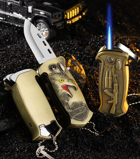 Multifunctional outdoor knife with bottle opener & windproof gas lighter QT088