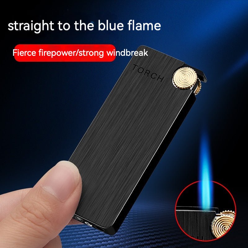 QT0061-brushed blue flame windproof gas lighter