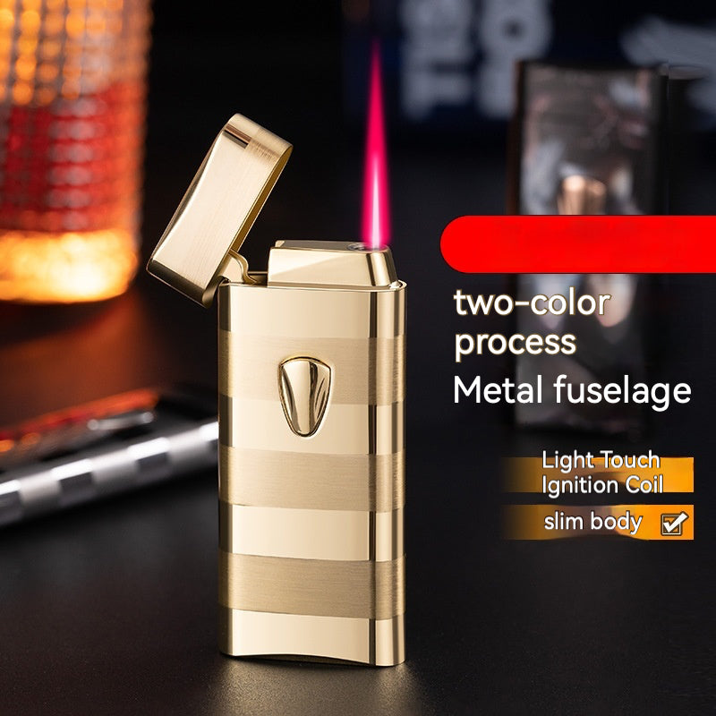 QT038-gold and silver striped  windproof  gas Lighter