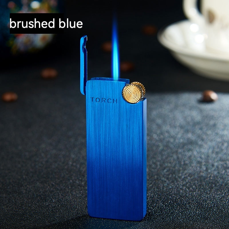 QT0061-brushed blue flame windproof gas lighter